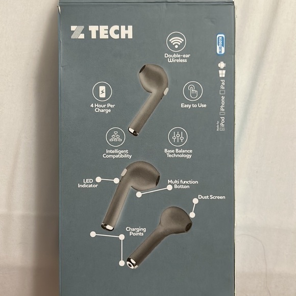 Z Tech Anti-Slip Rubbersized Wireless Earbuds W/Portable Charging Case New - Picture 4 of 7